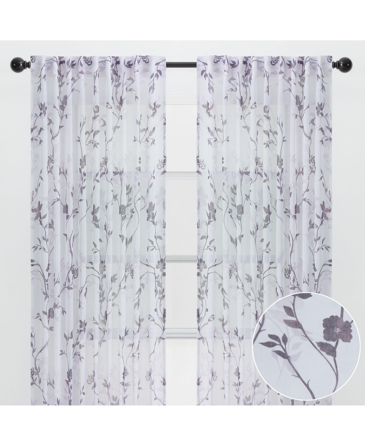 Premium 2-Panel Floral Textured Sheer Curtain Panels - 3-in-1 Back Tab, Rod Pocket, Ring Tab - for Windows Living Room Bedroom- Translucent W