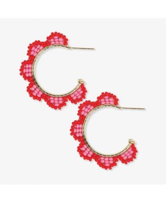 Ink + Alloy Luna Beaded Scallop Gold Hoop - Pink