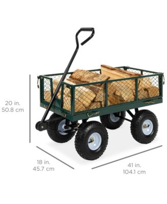 Heavy-Duty Steel Garden Wagon Lawn Utility Cart w/ 400lb Capacity, Removable Sides, Handle - Gray