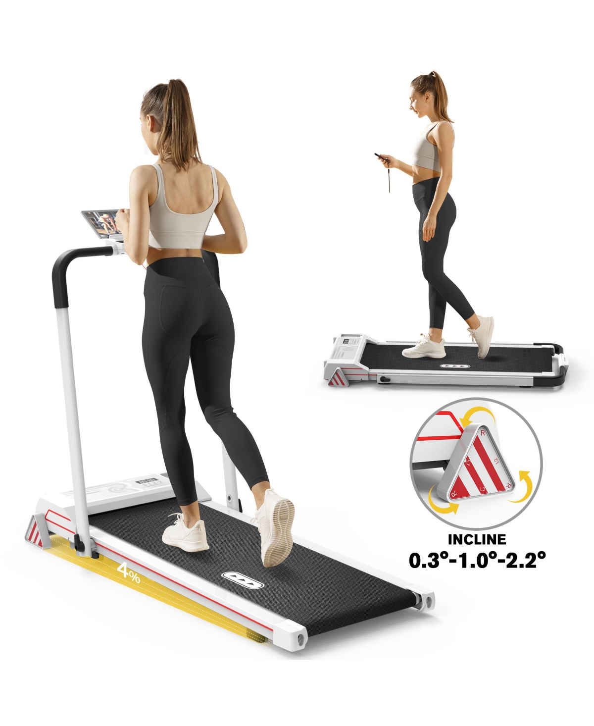 Redliro Under Desk Folding Treadmills 2 in 1 Walking Running Machine, Black,- White