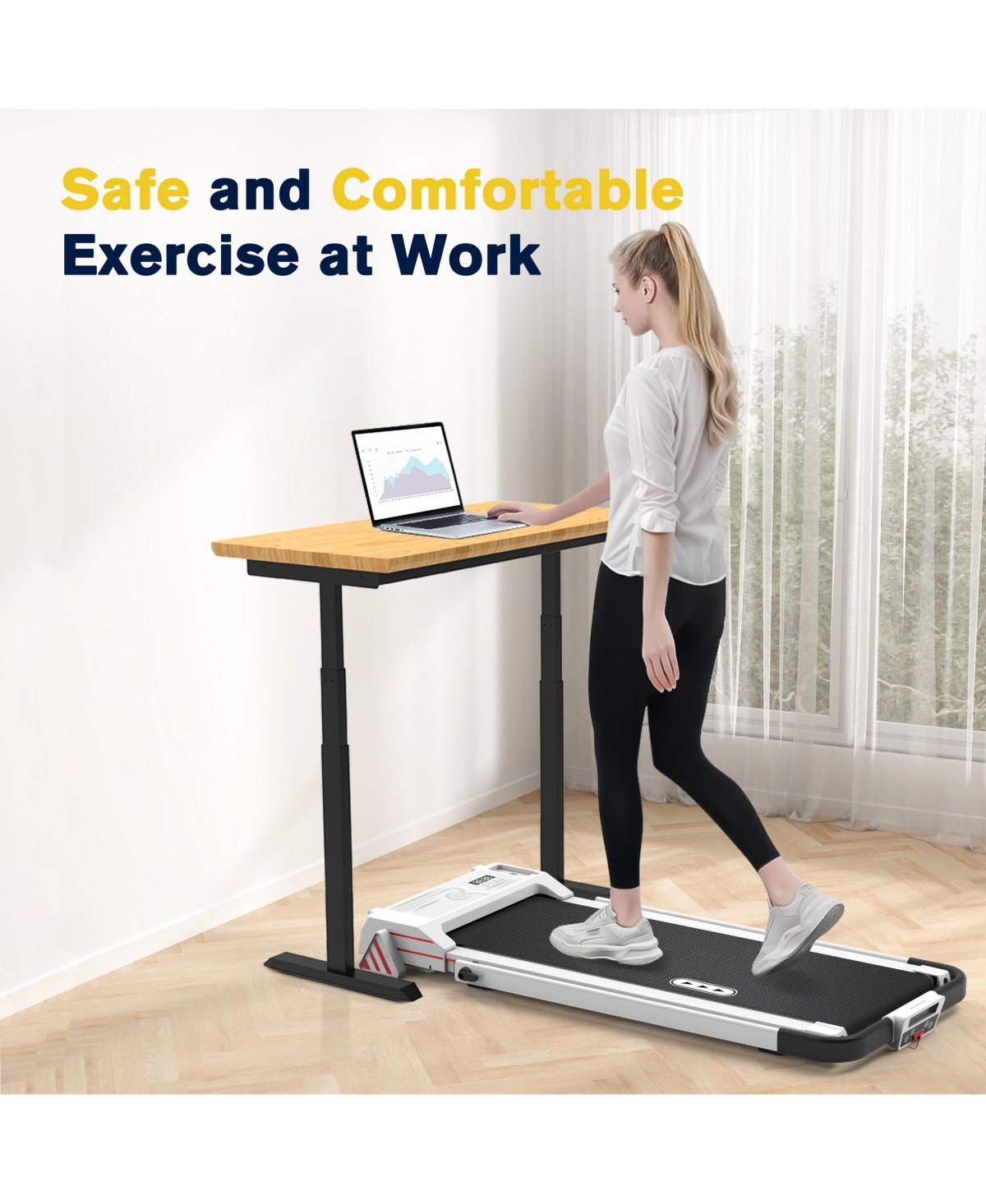 Redliro Under Desk Folding Treadmills 2 in 1 Walking Running Machine, Black,- White
