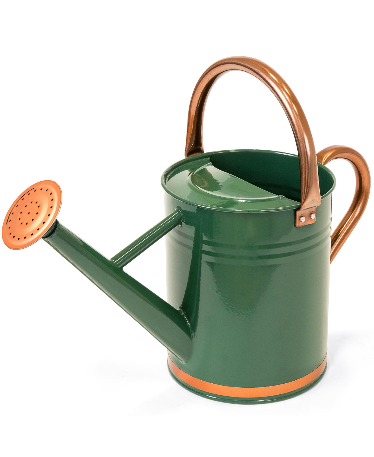 1-Gallon Galvanized Steel Watering Can for Gardening w/ O-Ring, Top Handle, Copper Accents - Green