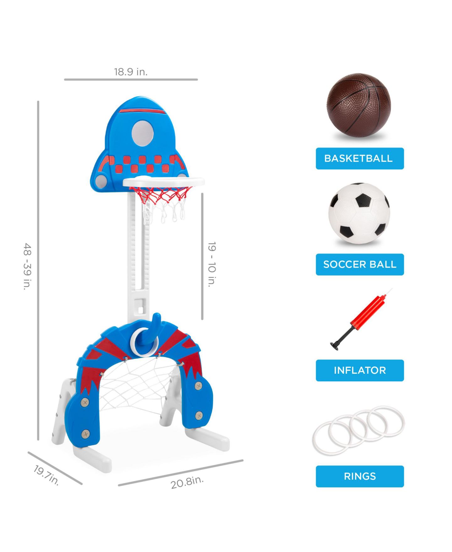 Детский игровой набор Best Choice Products 3-in-1 Toddler Basketball Hoop Adjustable Play Set, Ages 3+, цвет: Синий — фото 7