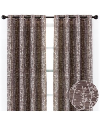 Premium 2-Panel Floral Jacquard Textured Curtains with Grommets - Partial Room Darkening Drapes for Privacy Decor - 52 x 96 Inch Long
