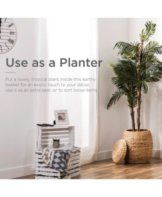 Vintage Multipurpose Hyacinth Storage Organizer Tote Basket  Lid