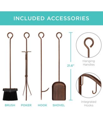 5-Piece Firewood Log Rack Holder Tools Set for Fireplace w/ Hook, Broom, Shovel, Tongs