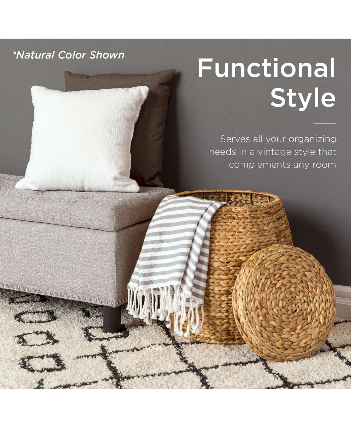 Best Choice Products Vintage Multipurpose Hyacinth Storage Organizer Tote Basket w/ Lid