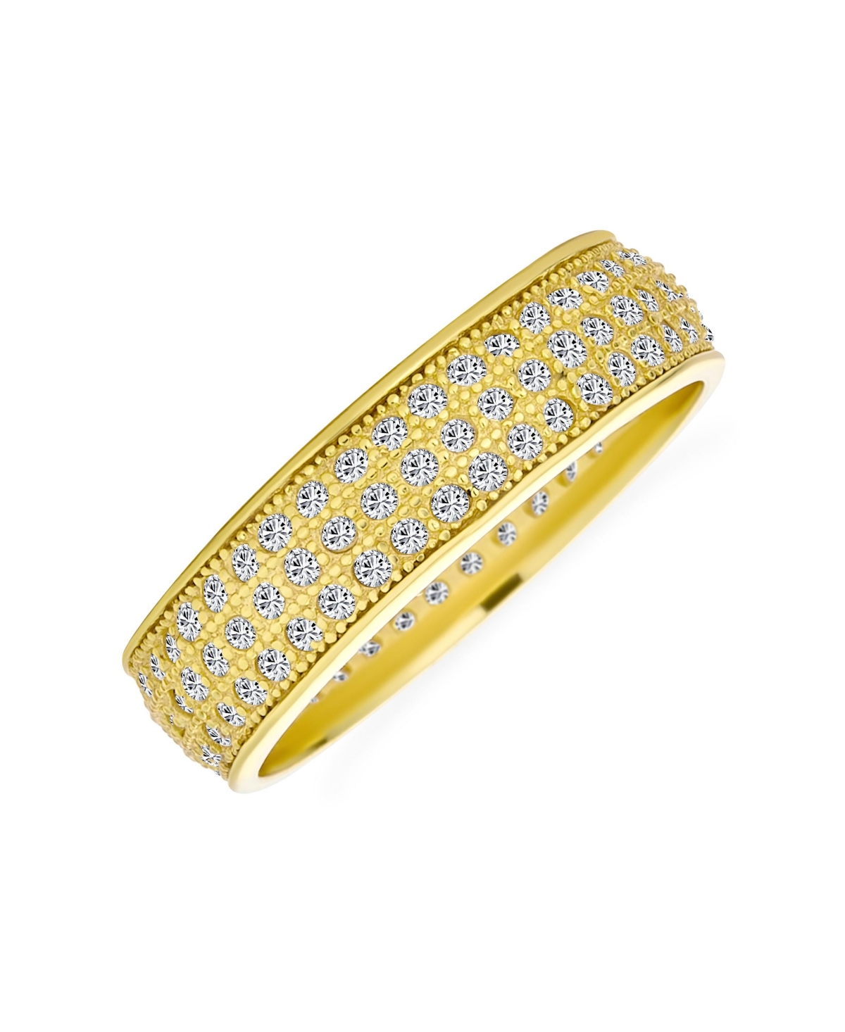 Bling Jewelry Classic Traditional 3 Row Micro Pave Cubic Zirconia Cz Eternity Band Ring For Women Yellow Gold Plated .925 Sterling Silver 5MM Wide - G