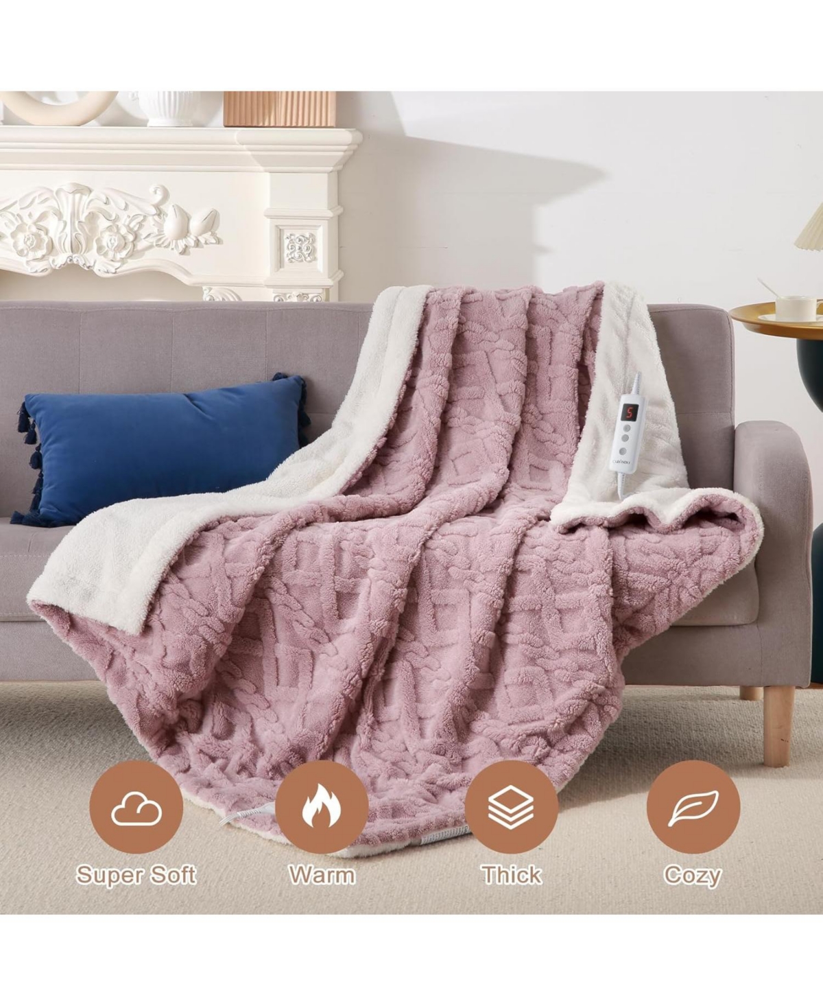 Caromio Twin Tufted Sherpa Electric Heated Throw Blanket, 62" x 84"
