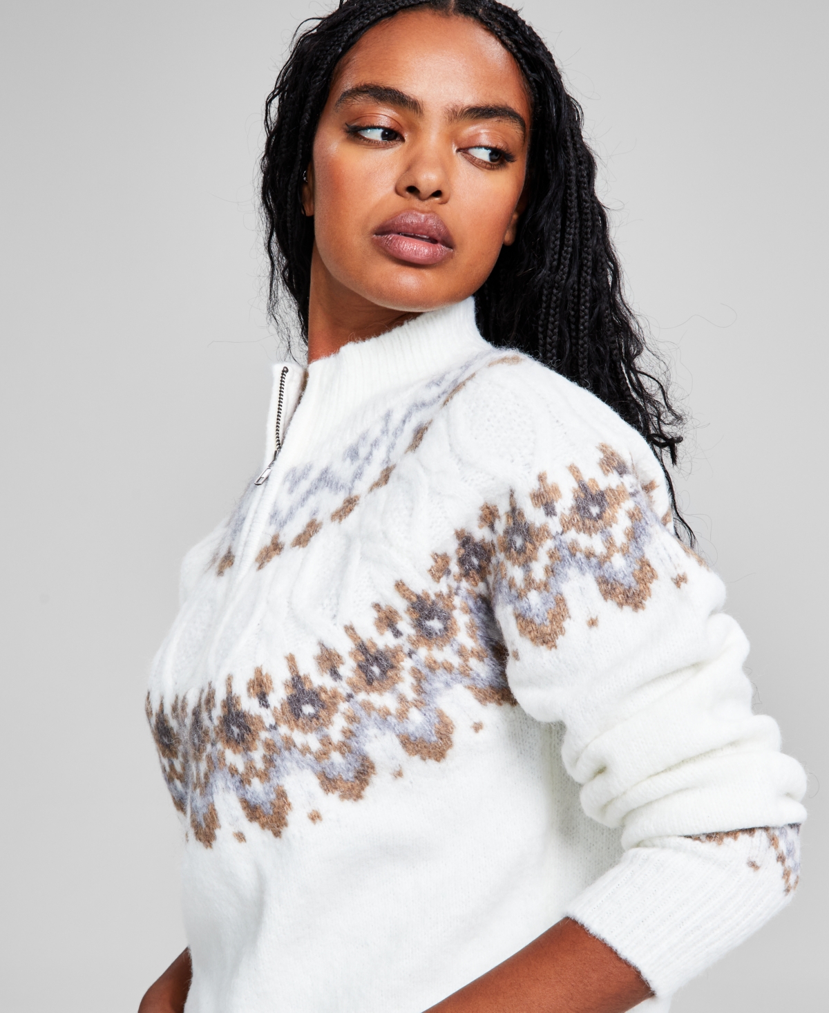 And Now This Women's 1/4 Zip Fair Isle Sweater, Created for Macy's