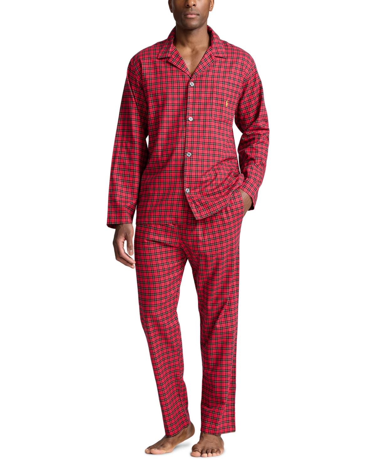 Polo Ralph Lauren Men's 2-Pc. Plaid Flannel Pajamas Set -GOLD BUGLE POLO PLAYER