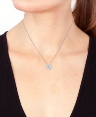EFFY&reg; Lab Grown Diamond Heart & Round Halo 18" Pendant Necklace (2-1/10 ct. t.w.) in 14k White Gold