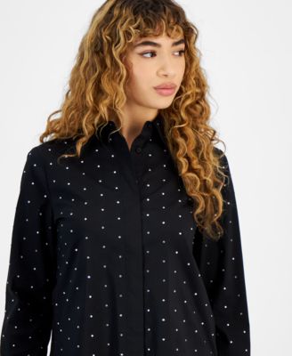 Bar III Women's Embellished Button-Front Shirt, Created for Macy's 