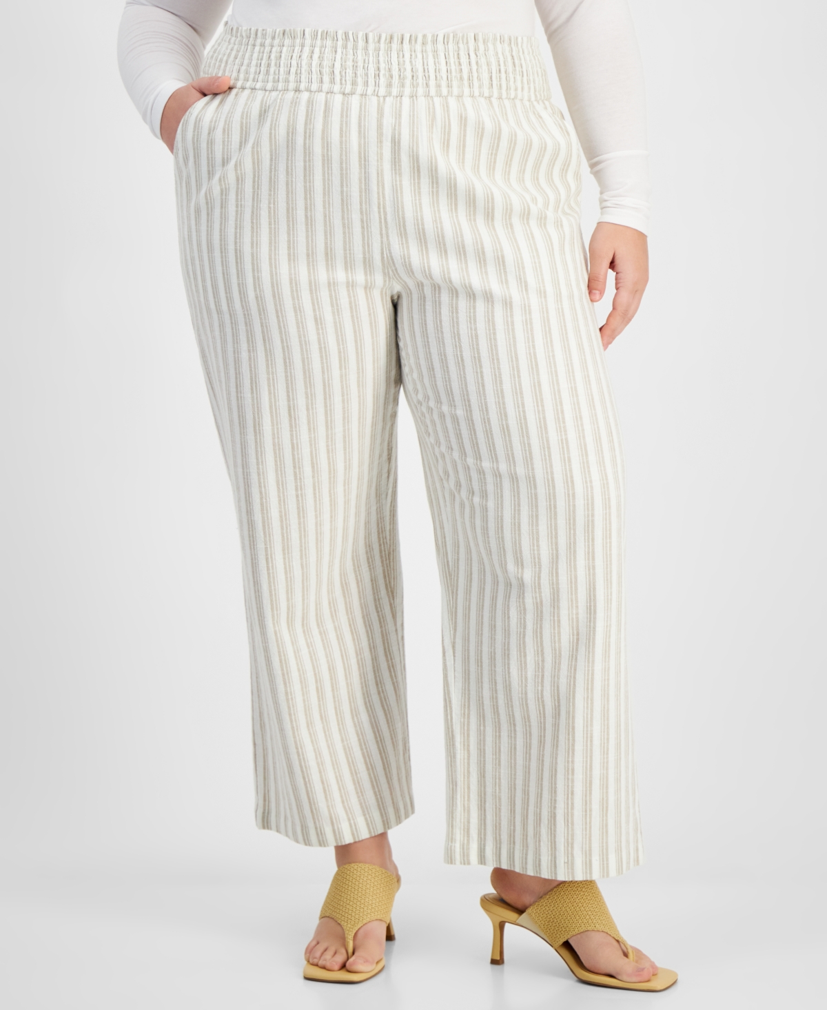 And Now This Trendy Plus Size Linen-Blend Striped Pants, Exclusively at Macy's
