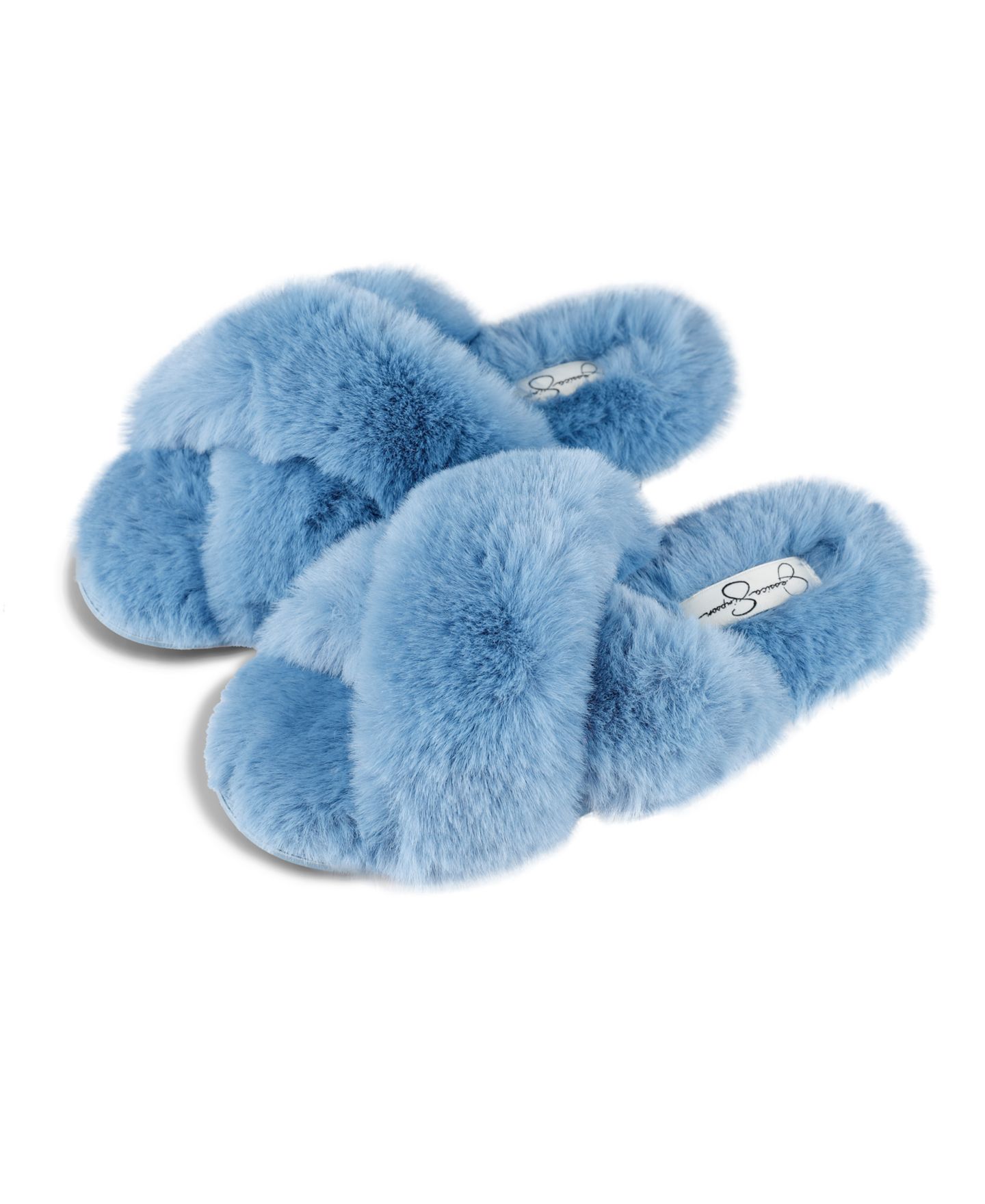 Женские тапочки Jessica Simpson Extra Soft High Plush Cross Band Slide Slippers, цвет: Синий — фото 4