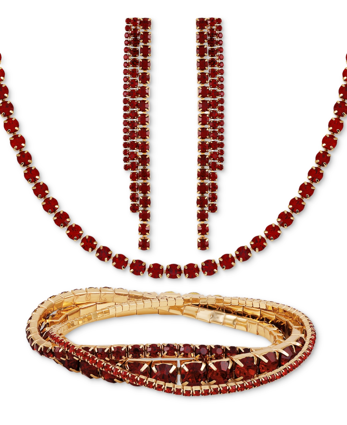 Guess 3-Pc. Set Rhinestone Necklace, Stretch Bracelet, Drop Earrings