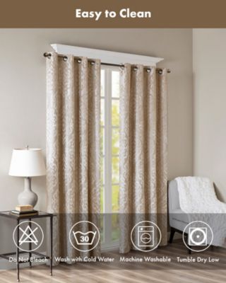 Mirage Knitted Jacquard Damask Total blackout curtains for bedroom, Silver grommet top fit up to 1.25 inches rod Single Curtain Panel for Living Room, Width 50 length 108 inches, Pitch Black Ambiance Champagne 1 Window Panel