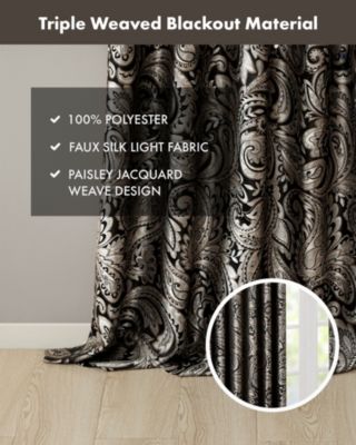 Aubrey Jacquard Room Darkening Curtains, Faux Silk Paisley for Bedroom and Living Room, 84 inch length 2 panels set, Width 50 length 84 inches, Blue/Brown Window Panel