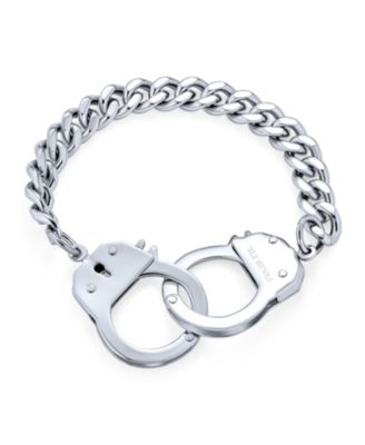 Biker Jewelry Couples Handcuff Statement Bracelet For Men Cuban Curb Chain Stainless Steel