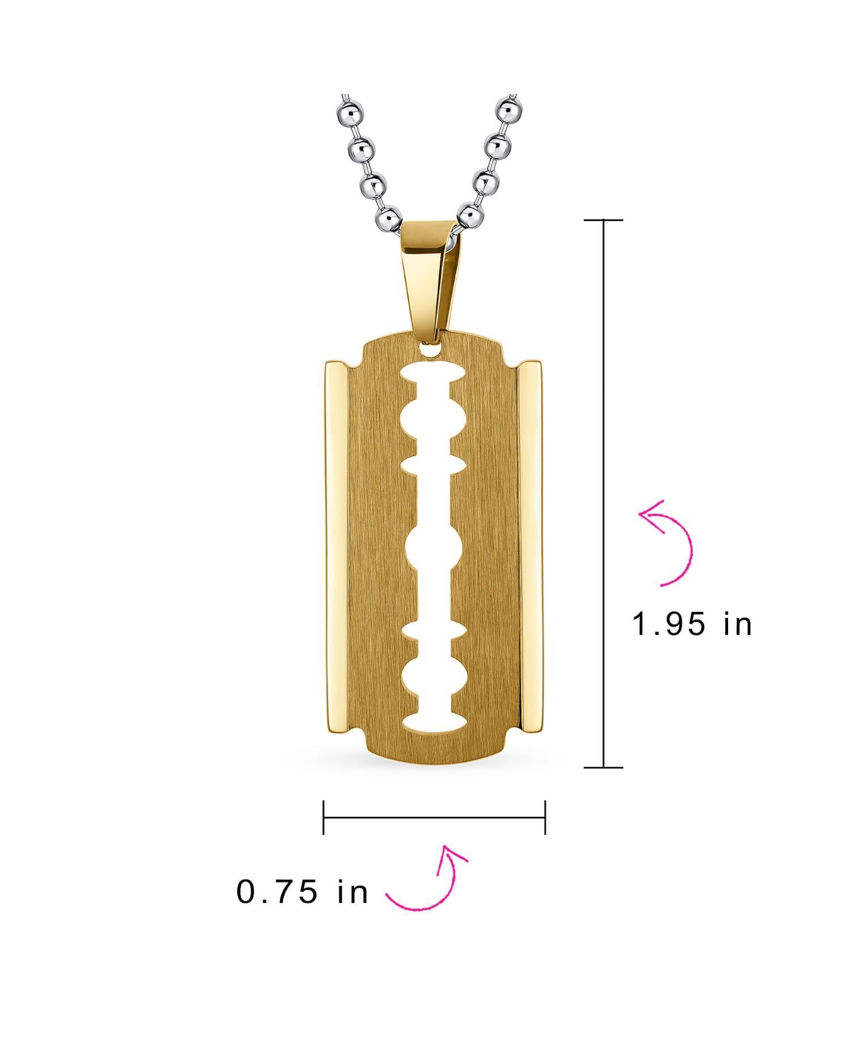 Bling Jewelry Hip Hop Biker Jewelry Goth Punk Rock Large Razor Blade Dog Tag Pendant Necklace For Men Black Silver Gold Tone Stainless Steel 20 Inch B