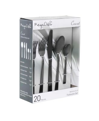 Cravat 20 Piece Flatware Utensil Set, Stainless Steel Silverware Metal Service for 4 in Matte Black