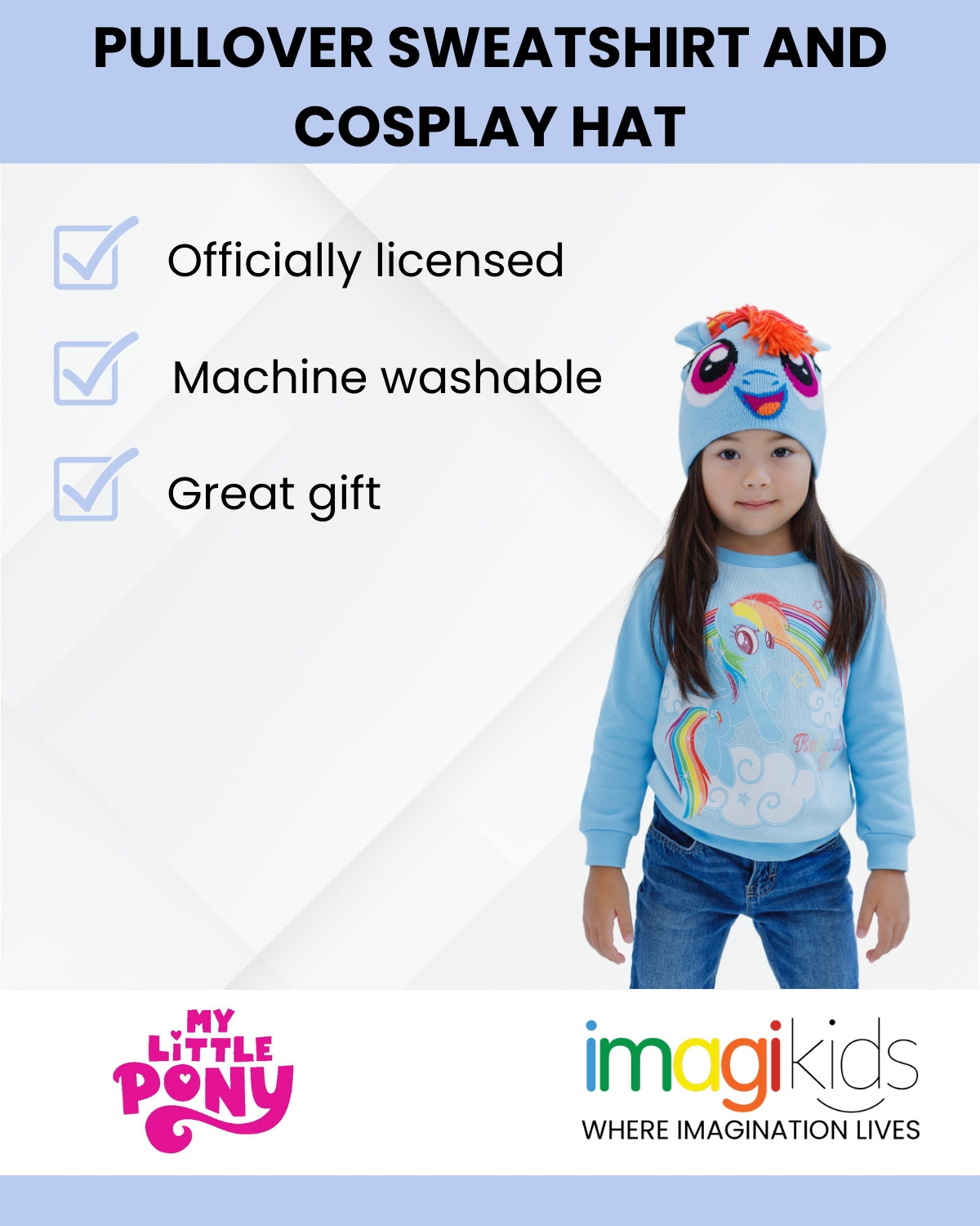 My Little Pony Toddler Girls My Pony Rainbow Dash Pullover Fleece Sweatshirt and Cosplay Hat to (2T - 10-12) -/ rainbow dash