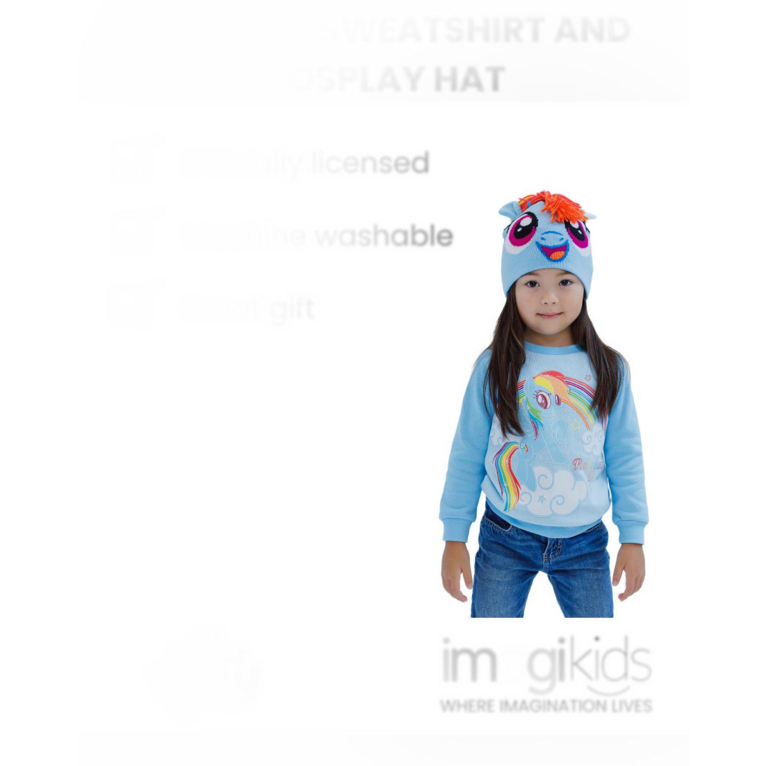 Toddler Girls My Pony (2T-5T) Rainbow Dash Pullover Fleece Sweatshirt and Cosplay Hat