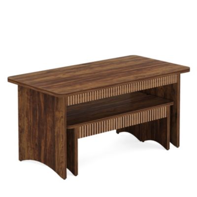 3-Piece Dining Table Set, 55" Dining Room Table with 2 Benches for 4-6 People, Farmhouse Rectangular Dining Room Table Set