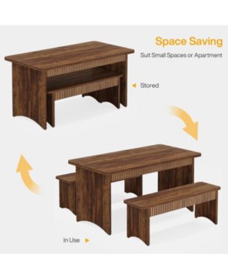 3-Piece Dining Table Set, 55" Dining Room Table with 2 Benches for 4-6 People, Farmhouse Rectangular Dining Room Table Set