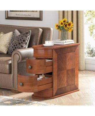 End Table with 2 Drawers, Sofa Side Table with Storage, No Assembly Required, Closed Back, Slim Nightstand Vintage Wood Bedside Table