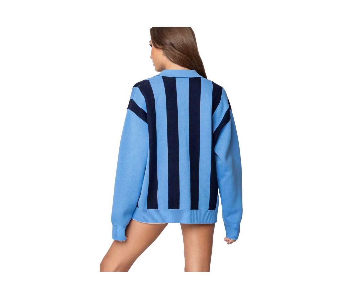 Женский свитер Edikted Larson Oversized Polo, цвет: Синий тёмно-синий — фото 2
