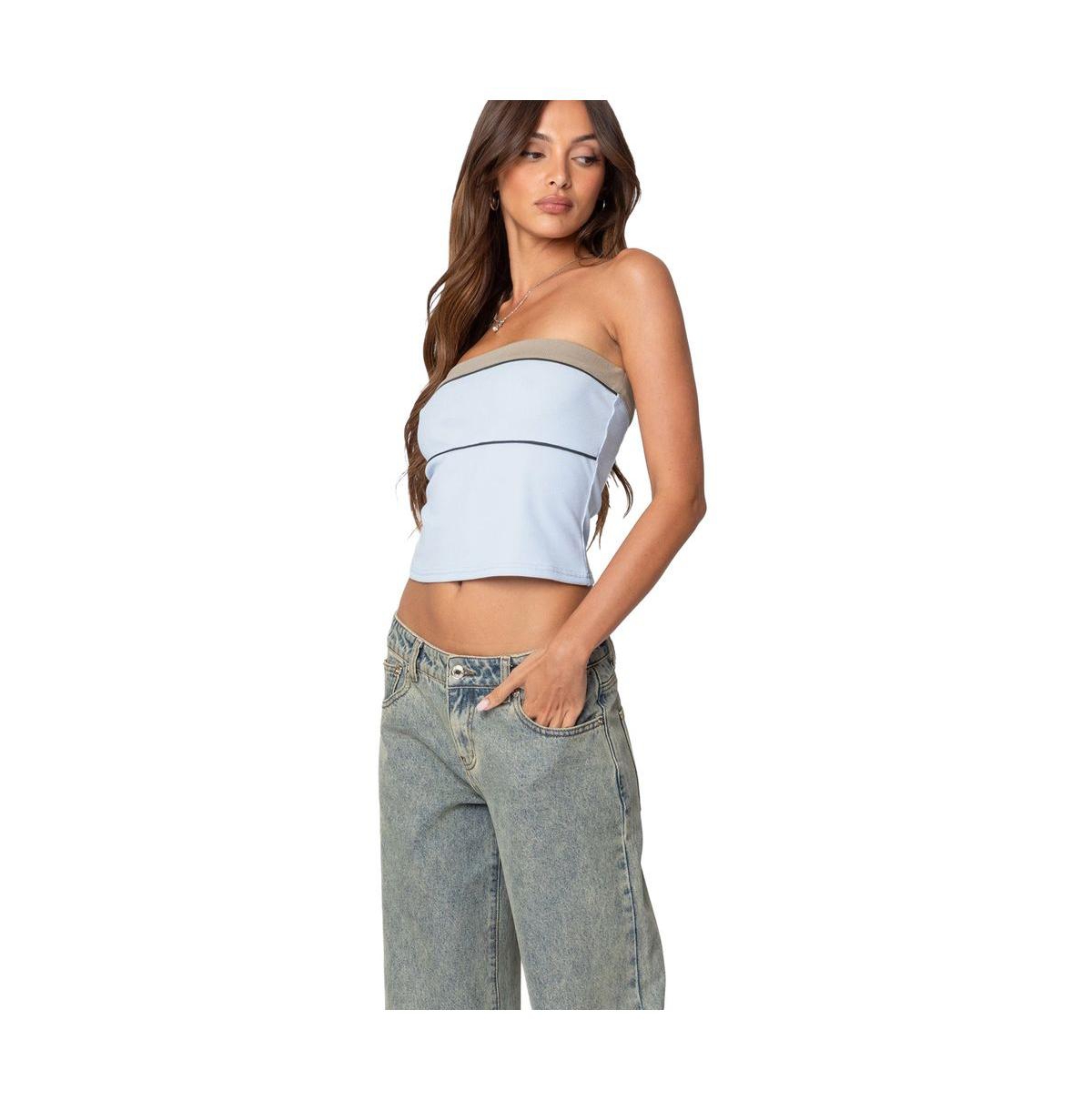 Edikted Women's Ciara Ribbed Tube Top - Light-blue
