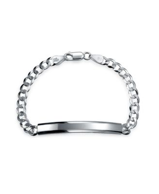 Bar Name Plated Identification Id Bracelet For Men 5 Mm Diamond Cut Miami Cuban Curb Link Chain Link 180 Gauge .925 Sterling Silver