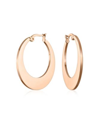 Big Flat Oval Hoop Earrings Black IP, Rose Gold Plated Stainless Steel 1.25 Inch