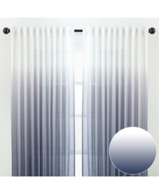 Premium 2-Panel Gradient Ombre Faux Belgian Flax Semi Sheer Curtains - for Windows Living Room Bedroom - Partial See Through Drapes for Privacy and Home52 x 63 Inches Long - Black Gray