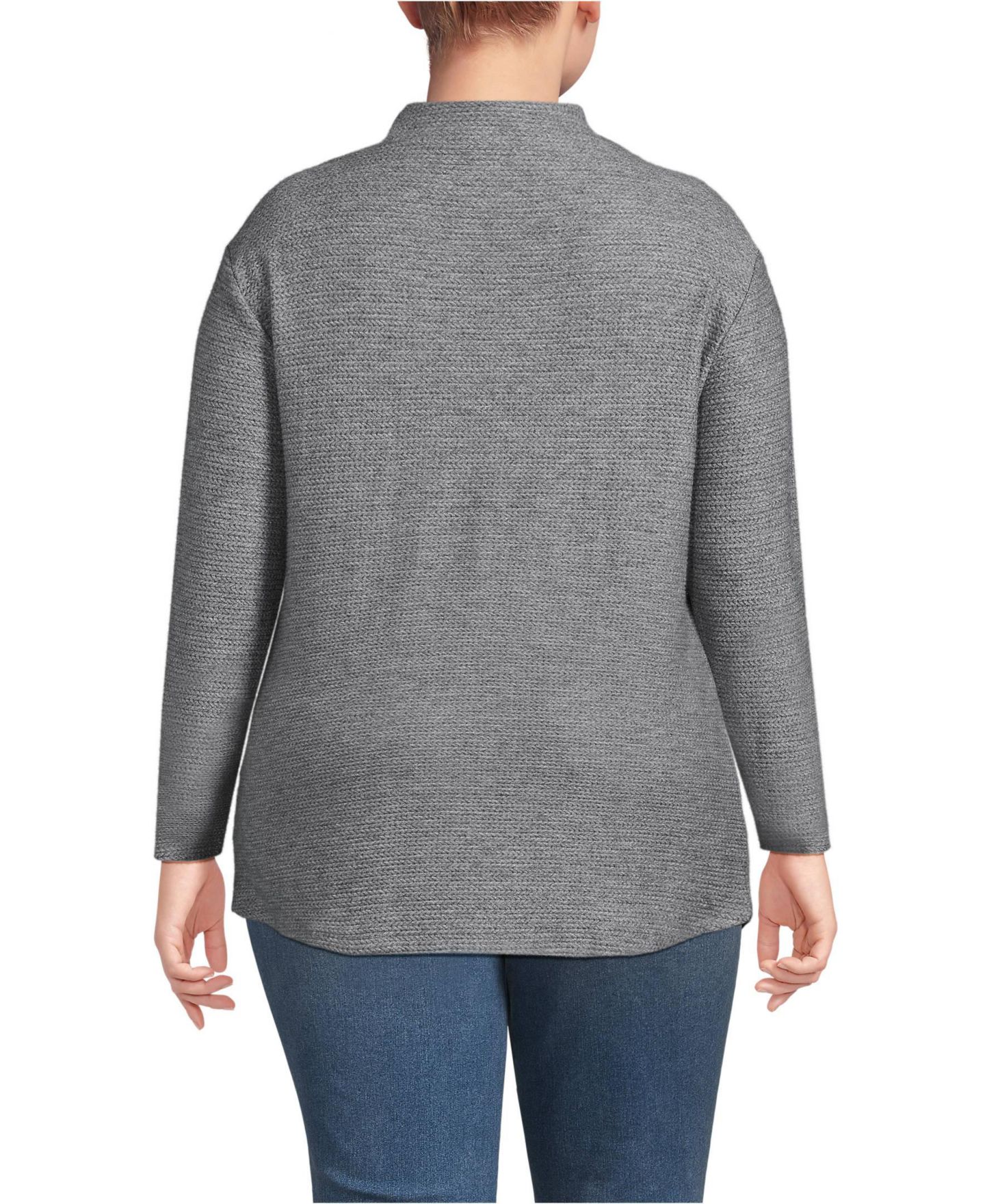 Женский топ Lands' End Plus Size Cable Ottoman Relaxed Long Sleeve Funnel Neck Tunic, цвет: Угольный серый меланжевый — фото 2