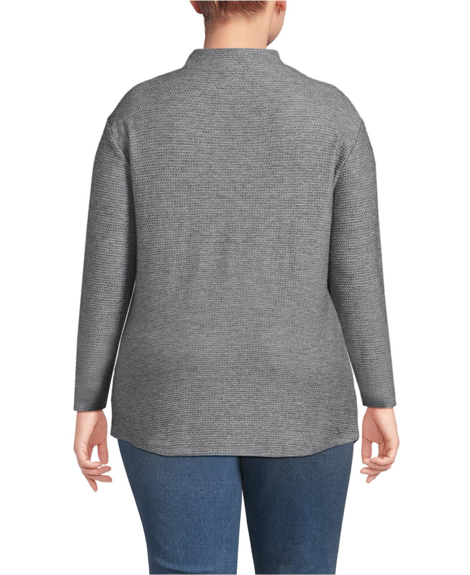 Plus Size Cable Ottoman Relaxed Long Sleeve Funnel Neck Tunic