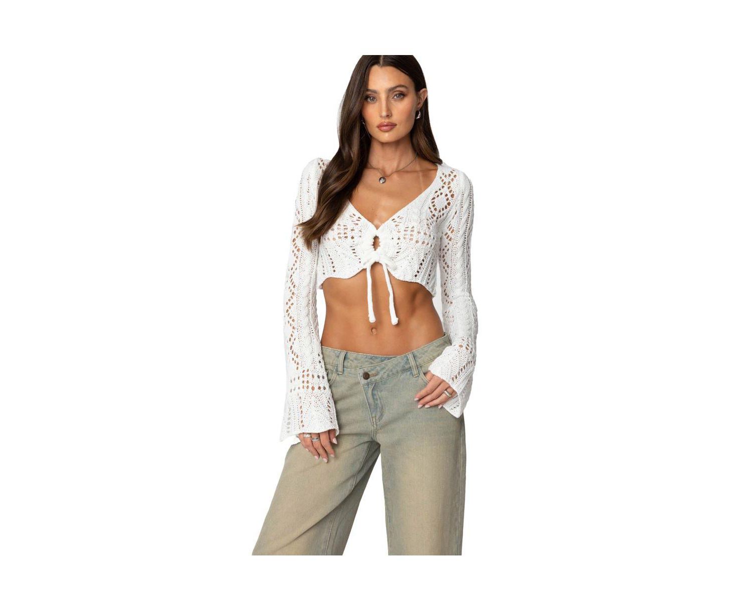 Women's Tie Front Crochet Crop Top