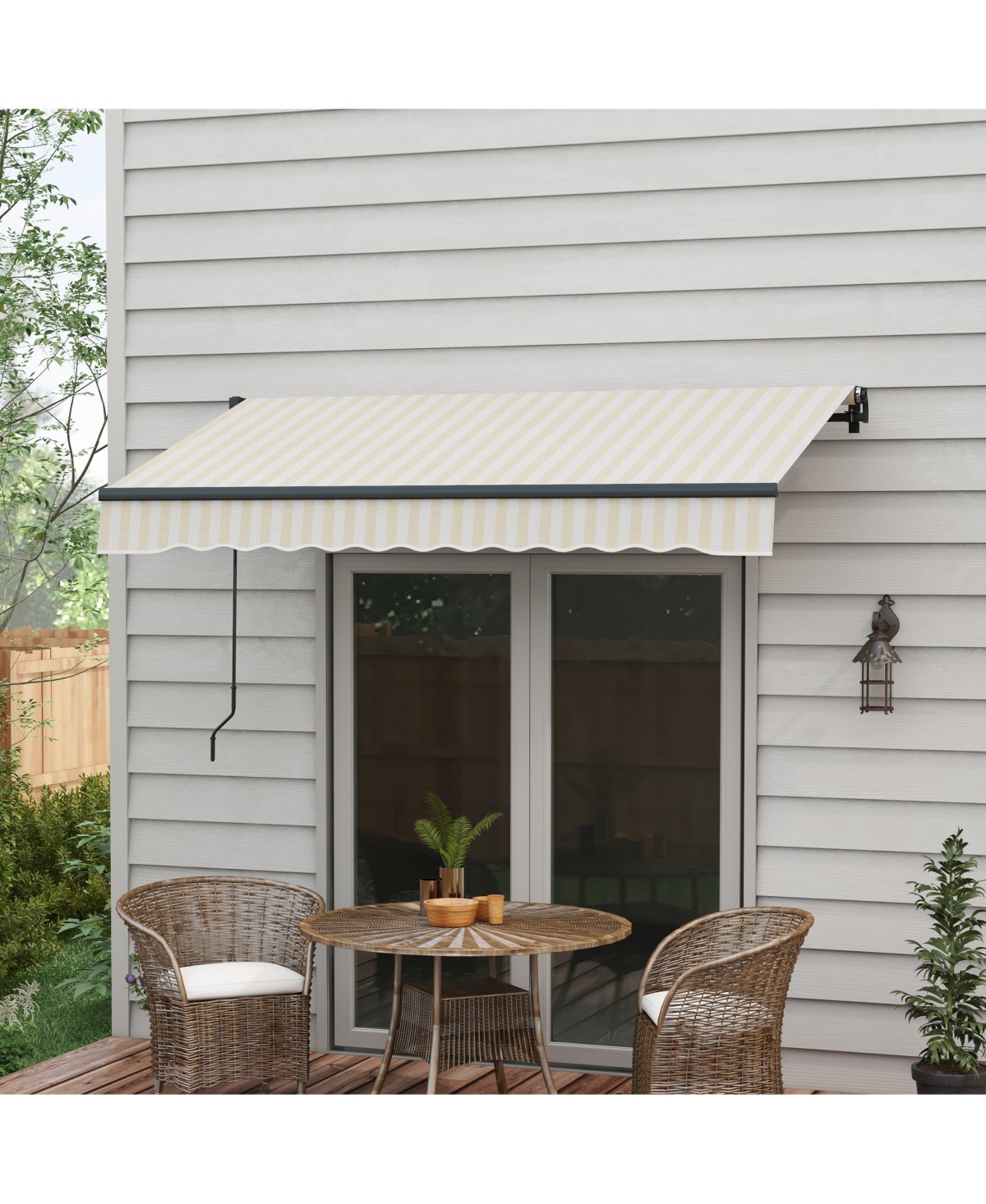 Outsunny Outsunny 8' x 6.5' Patio Retractable Awning Sunshade Shelter, Beige - Beige and White Stripes