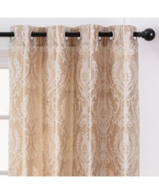 Premium Damask Pattern Luxury Beige Curtains - 63 Inch Panels with Grommets - for Living Room Windows Bedroom Kitchen Dining - Elegant Jacquard Classy Design - Room Darkening 2 Panel Set