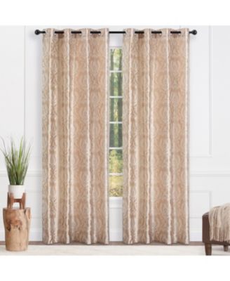 Premium Damask Pattern Luxury Beige Curtains - 63 Inch Panels with Grommets - for Living Room Windows Bedroom Kitchen Dining - Elegant Jacquard Classy Design - Room Darkening 2 Panel Set