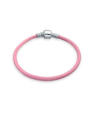 Starter Pink Leather Bracelet For Women For Fits European Beads Charm .925 Sterling Silver