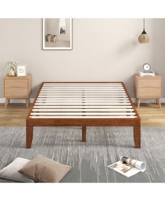 14'' Full Size Wooden Platform Bed Frame w/ Strong Slat Support Brown Cherry