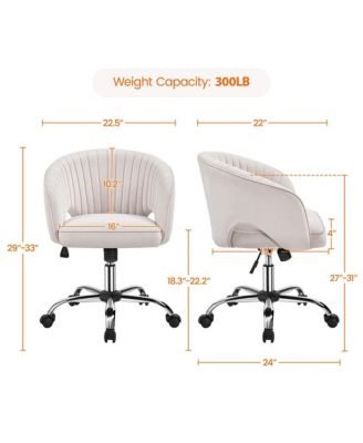 Swivel Velvet Office Chair with Tufted Barrel Back, Rolling Wheels, Adjustable Seat Height Cream