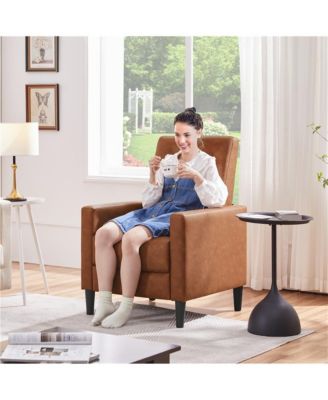 Mid-Century Tufted Upholstered Faux Leather Recliner Sofa with Adjustable Back & Footres Brown