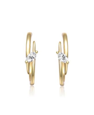 Sterling Silver 14K Gold Plated with Clear Cubic Zirconia Double Curve C-Hoop Earrings