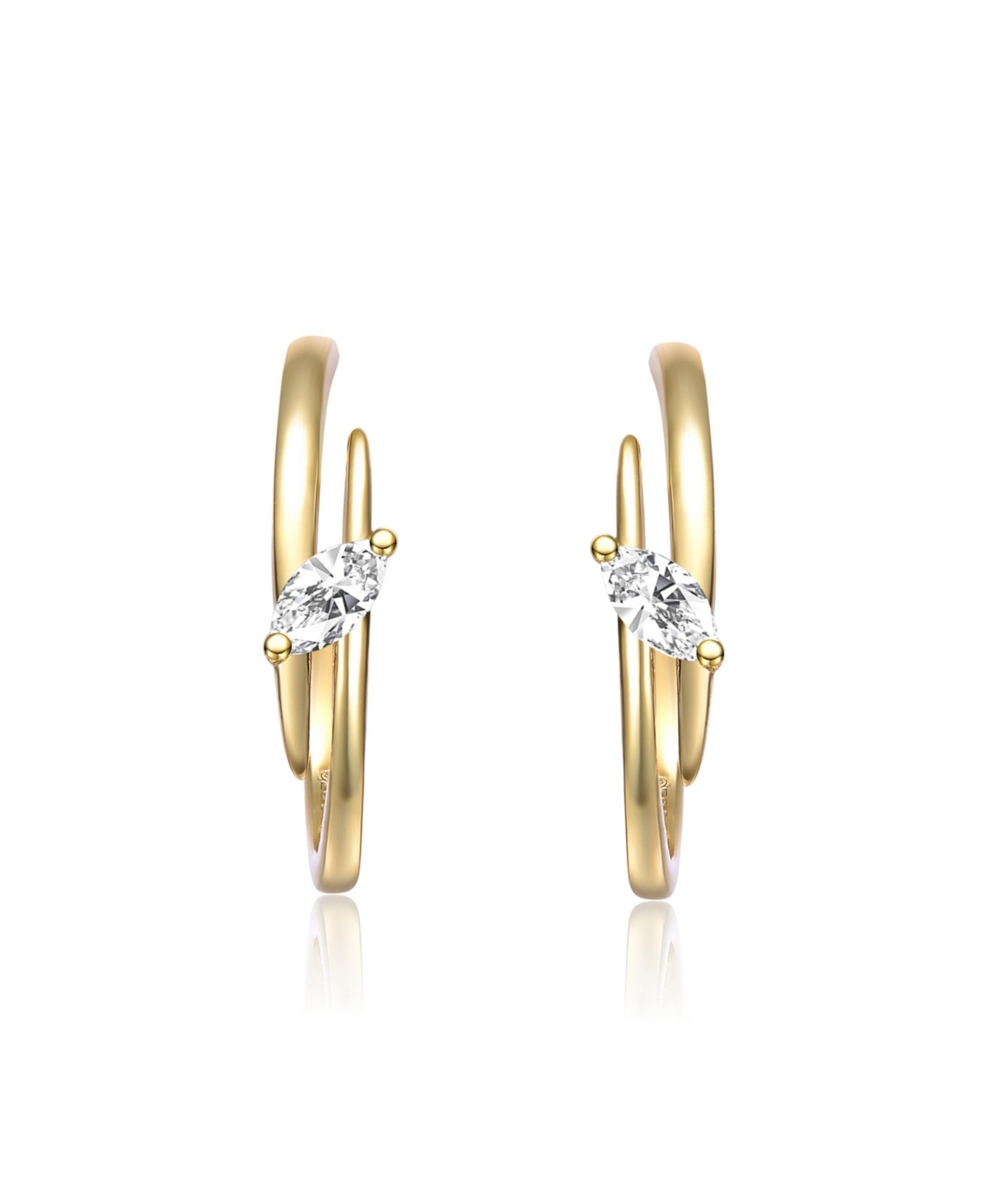 Genevive Sterling Silver 14KPlated with Clear Cubic Zirconia Double Curve C-Hoop Earrings - Gold