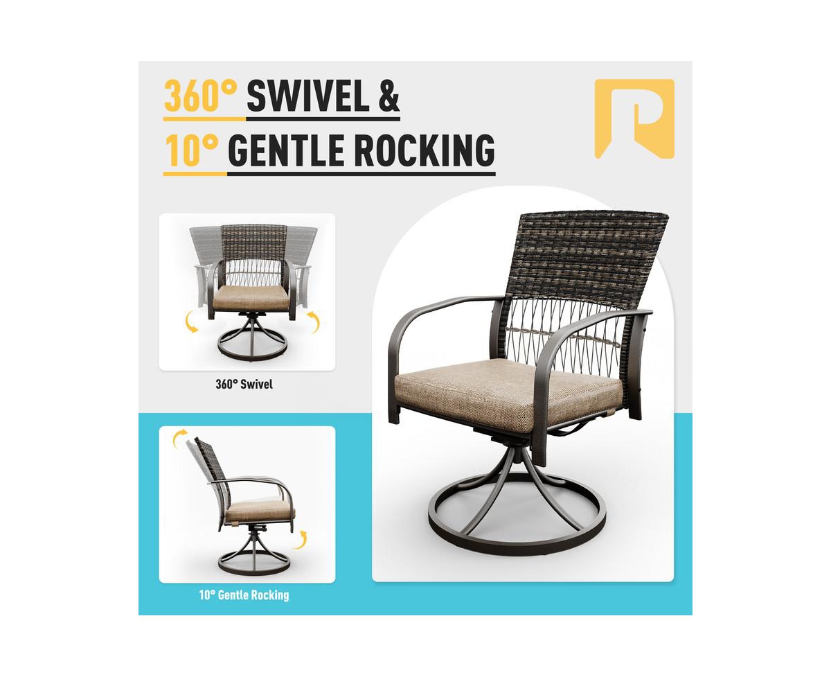 Pamapic 5-Piece Patio Outdoor Dining with Square Table and Rattan Swivel Chairs with Green Cushion