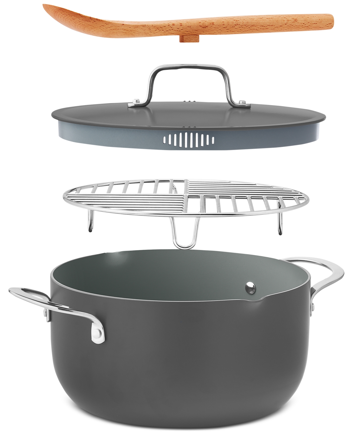 The Cellar 6-qt. Ceramic Nonstick Complete Stock Pot, Exclusively At Macy's In Charcoal