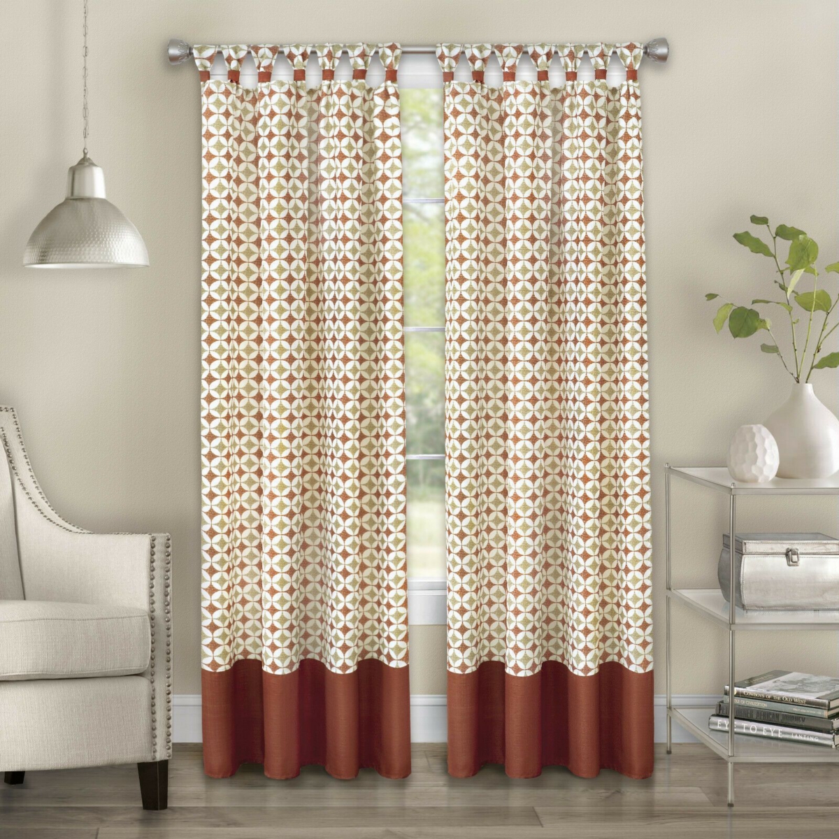 Modern Chic Geometric Tab Top Window Curtain Panels (2 Pack) - Taupe